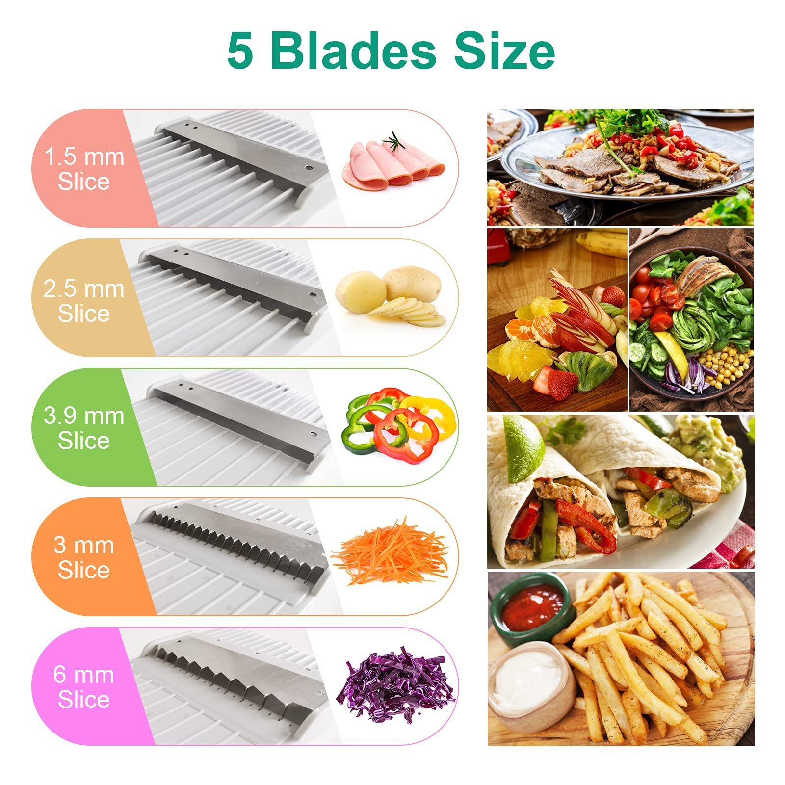 Adjustable Dash Safe Mandoline Slicer Vegetable Chopper Manual Veggie Julienne Food Cutter for Kitchen with Multi Blades