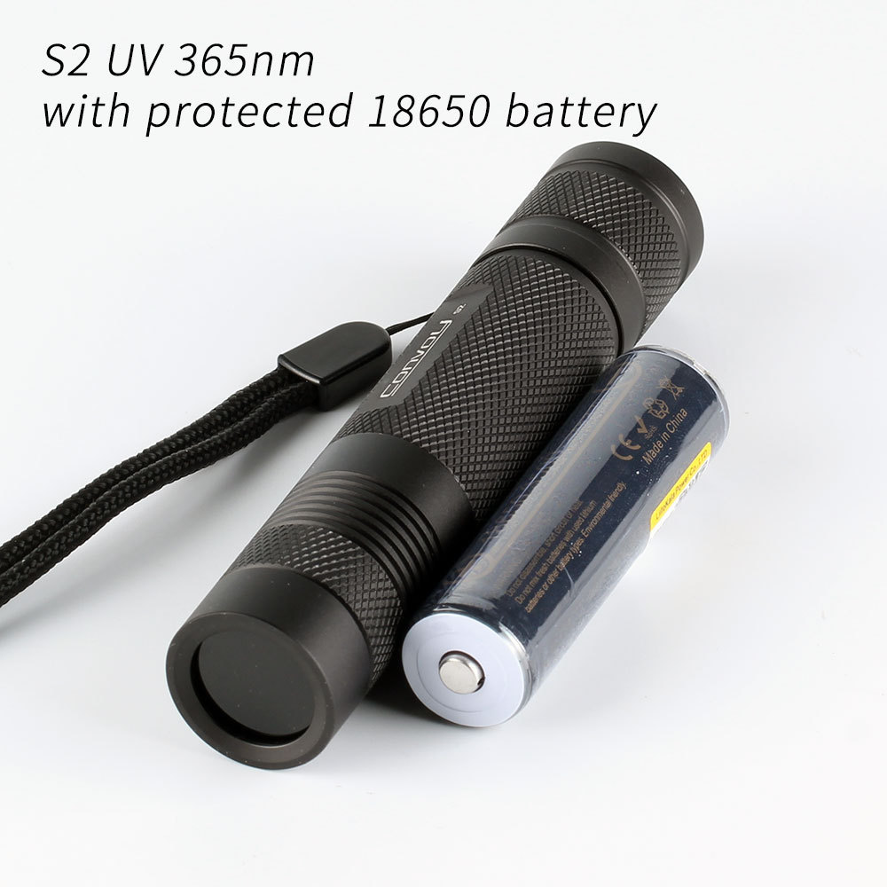 Convoy S2 UV 365nm flashlight ,UV 365nm LED ,7135*3 single mode,zwb2 filter installed,UVA with 18650 battery