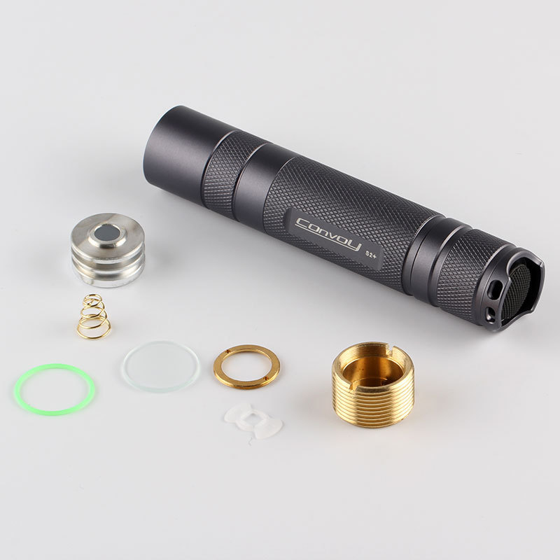 Convoy S2+  gray  flashlight host ,include OP reflector,pill,head O ring,glass,spring,lanyard