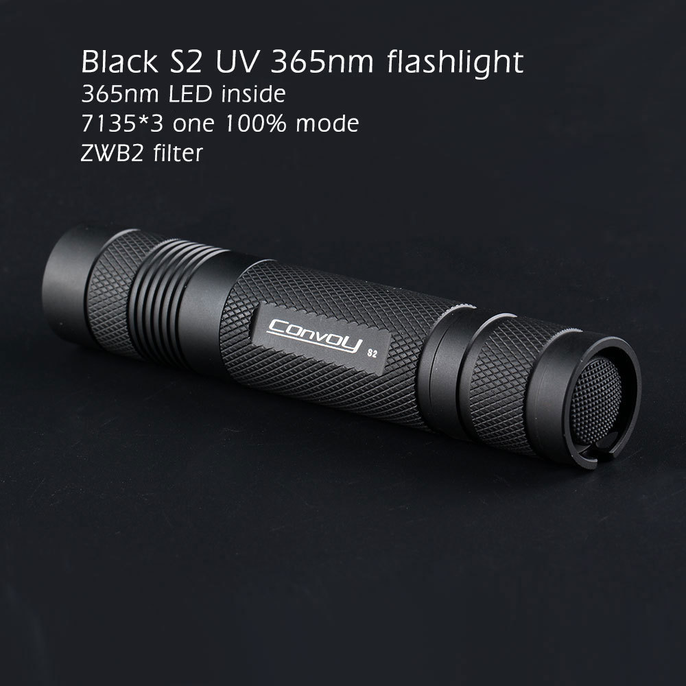 Convoy S2 UV 365nm flashlight ,UV 365nm LED ,7135*3 single mode,zwb2 filter installed,UVA with 18650 battery