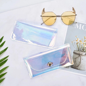 Custom logo multicolor PU leather novel fancy clear crystal eyeglasses bag retro portable neon sunglasses case women