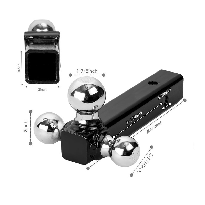 Trailer Hitch Tri Ball Mount with 5/8 inch Hitch Pin Chrome Balls Fits for 2 inch Hitch Receivers