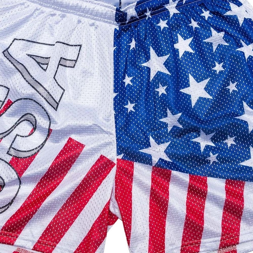 2024 Trending Product Custom Mesh Shorts American Flag Sublimated Printing 5.5 Inseam Vivid Men's Shorts shorts for men luxury