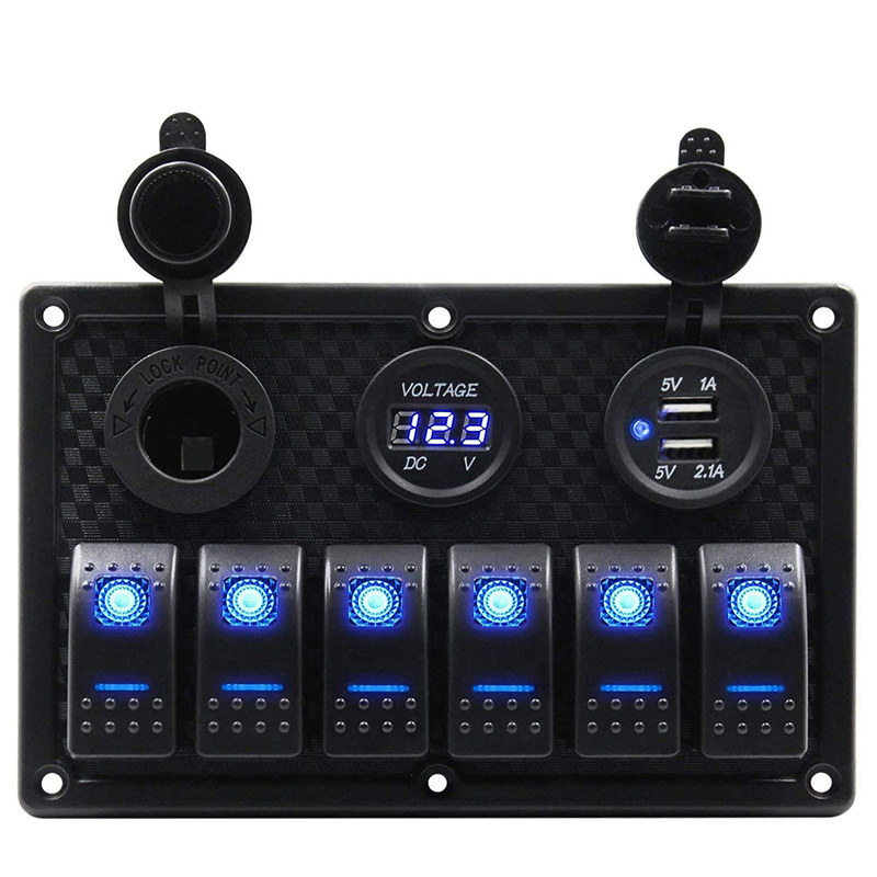 Hot sale 6 Gang DC12V 24V Waterproof Rocker Switch Panel for boat and car