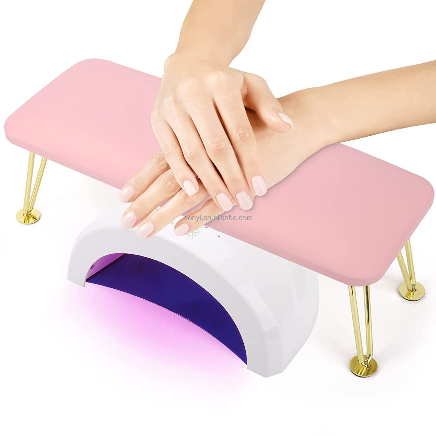 Top fashion professional table pink gold legs hand stand pillow manicure pedicure art nail arm rest for nails salon