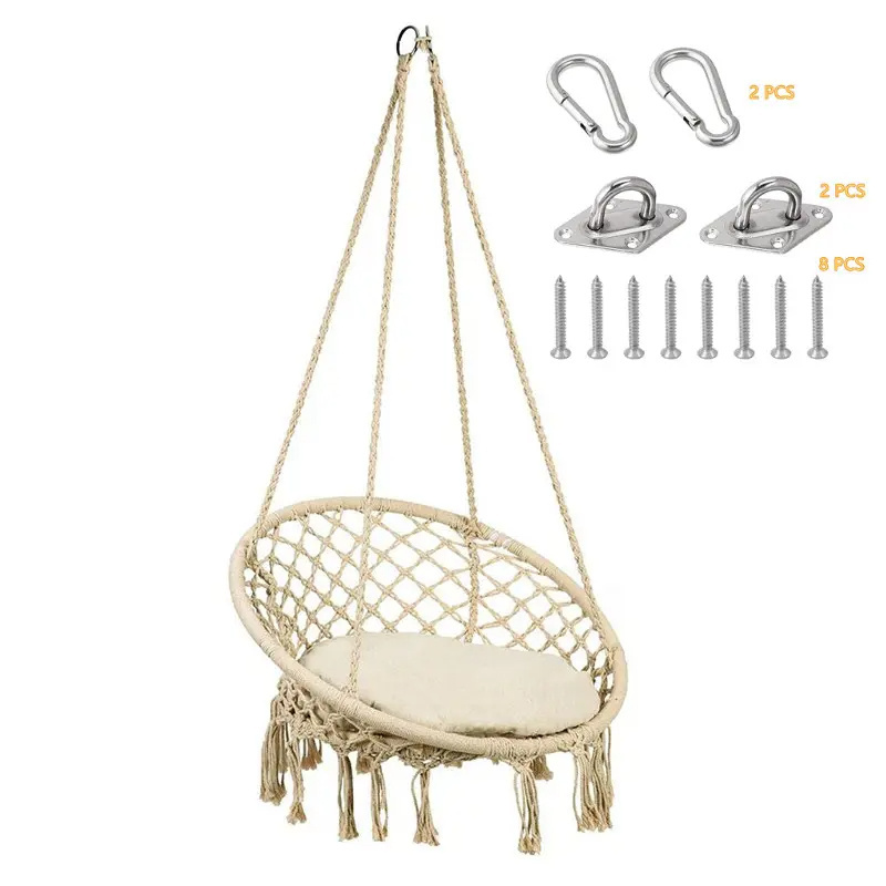 Beach Macrame Round Aerial Folding Outdoor Hanging Cotton Garden Hanging Hammock Hanging Chair