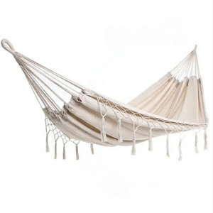 Multi Use Durable Hanging Hammock Swing Macrame Garden Rope Hammock with Handmade Elegant Tassels for Patio, Yard, Beach