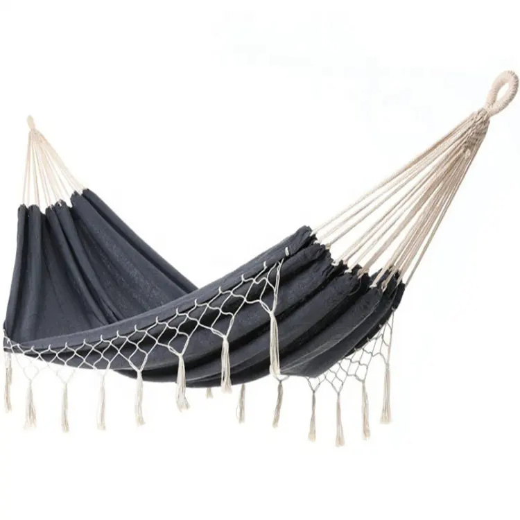 Portable Boho Macrame Canvas Macrame Swing Hanging Camping Tassels Fringe Travel Cotton Rope Hammock