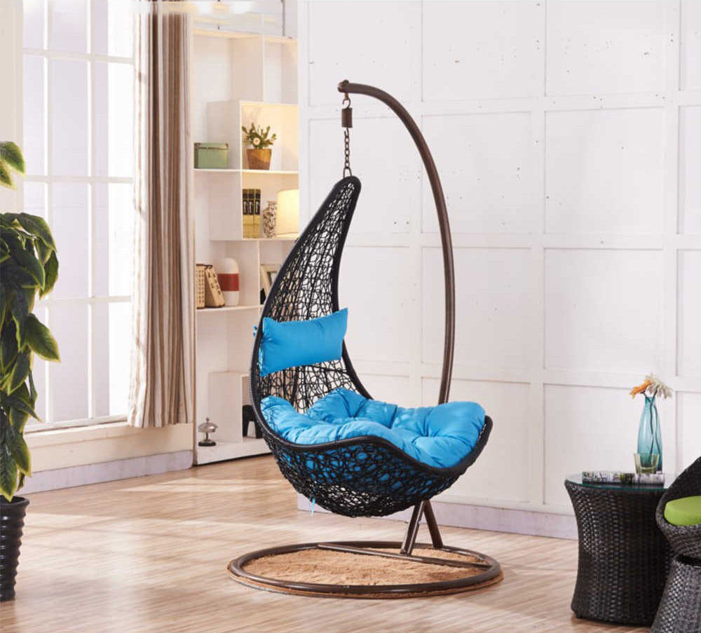 Outdoor Patio Hanging Egg Chair with Stand, Wicker Swing Chair for Garden, Outdoor Furniture