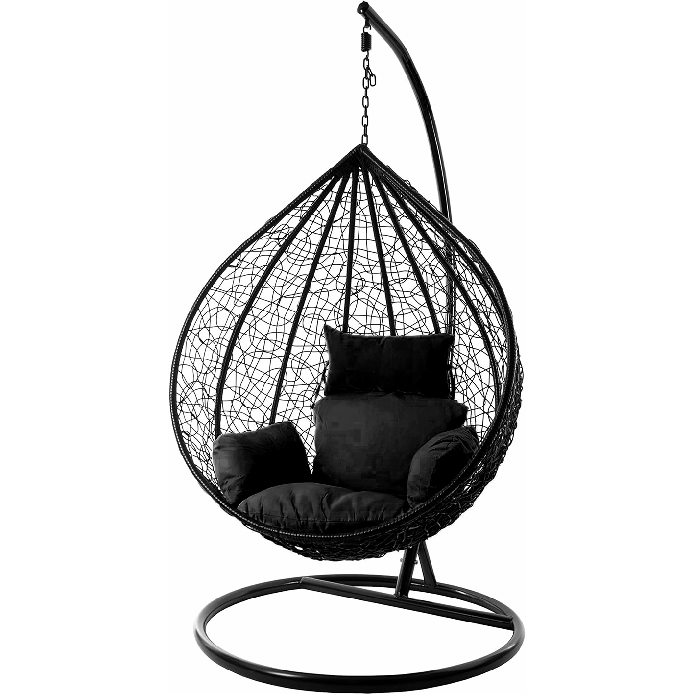 Hammock Swing Chair with Stand, Gray Cushioned Egg Chair Swing Wicker Plastic for Indoor, Outdoor, Garden, Backyard & Patio