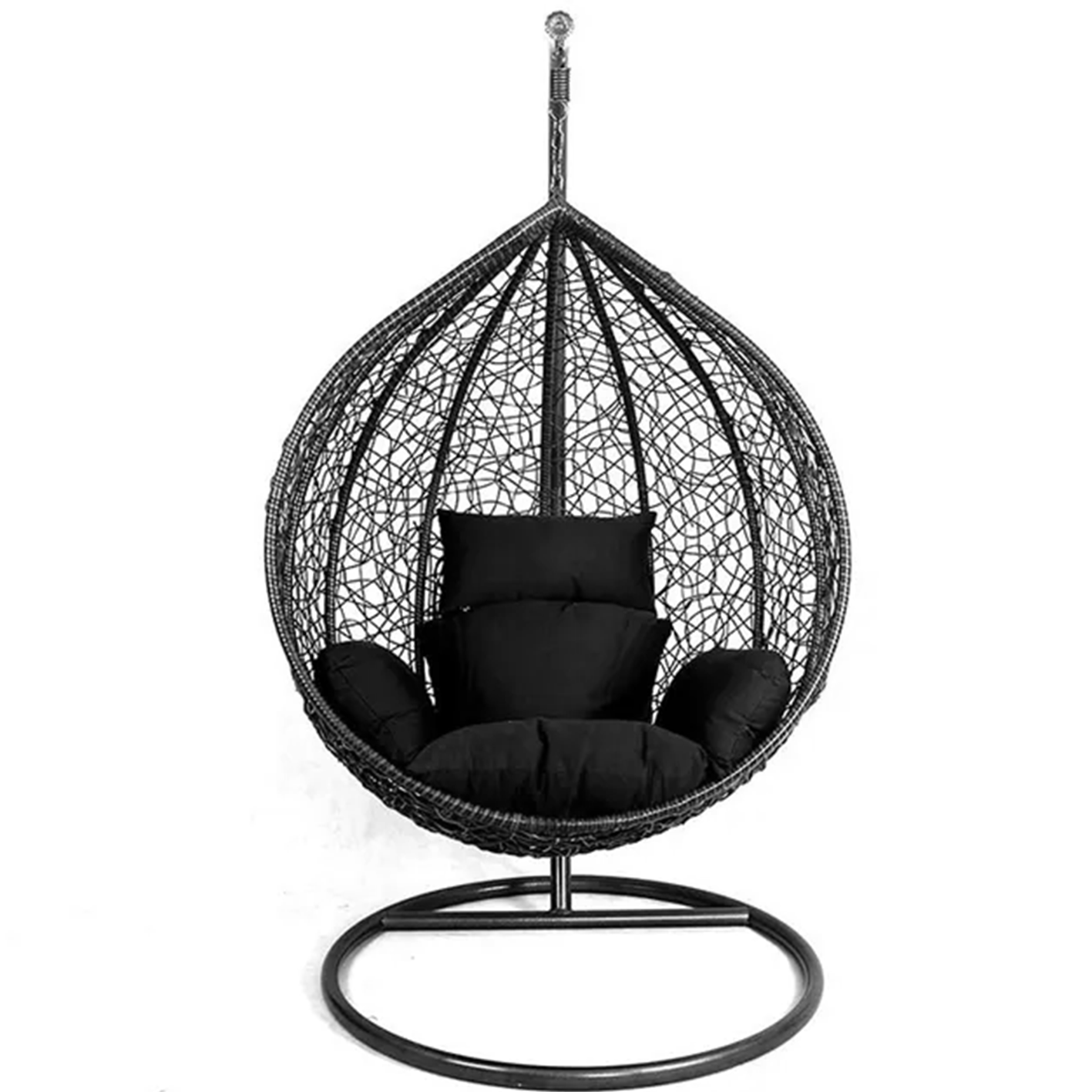 Hammock Swing Chair with Stand, Gray Cushioned Egg Chair Swing Wicker Plastic for Indoor, Outdoor, Garden, Backyard & Patio