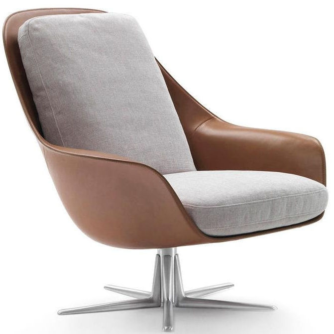 Nordic Style Best Quality Fiberglass Shell Aluminium Alloy Base Swivel Leather Lounge Ergonomic Chair