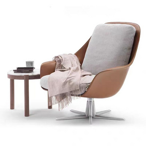 Nordic Style Best Quality Fiberglass Shell Aluminium Alloy Base Swivel Leather Lounge Ergonomic Chair