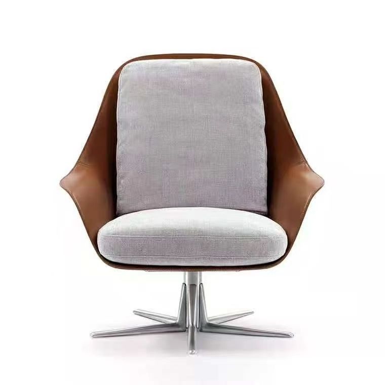 Nordic Style Best Quality Fiberglass Shell Aluminium Alloy Base Swivel Leather Lounge Ergonomic Chair