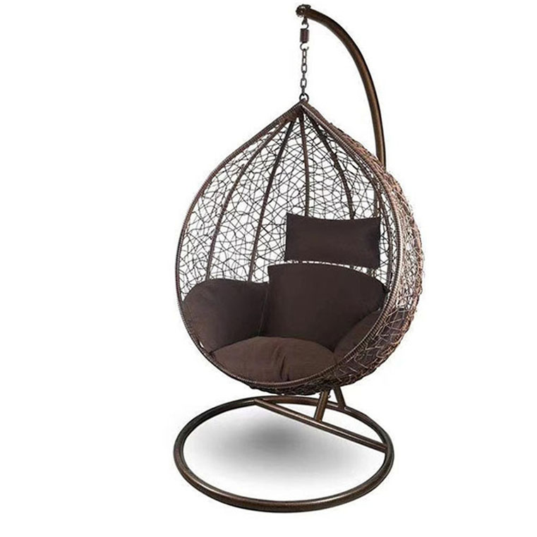 Backyard Swing Chair with Stand, Gray Cushioned Egg Chair Swing Hammock Wicker Plastic for Indoor, Outdoor, Garden & Patio