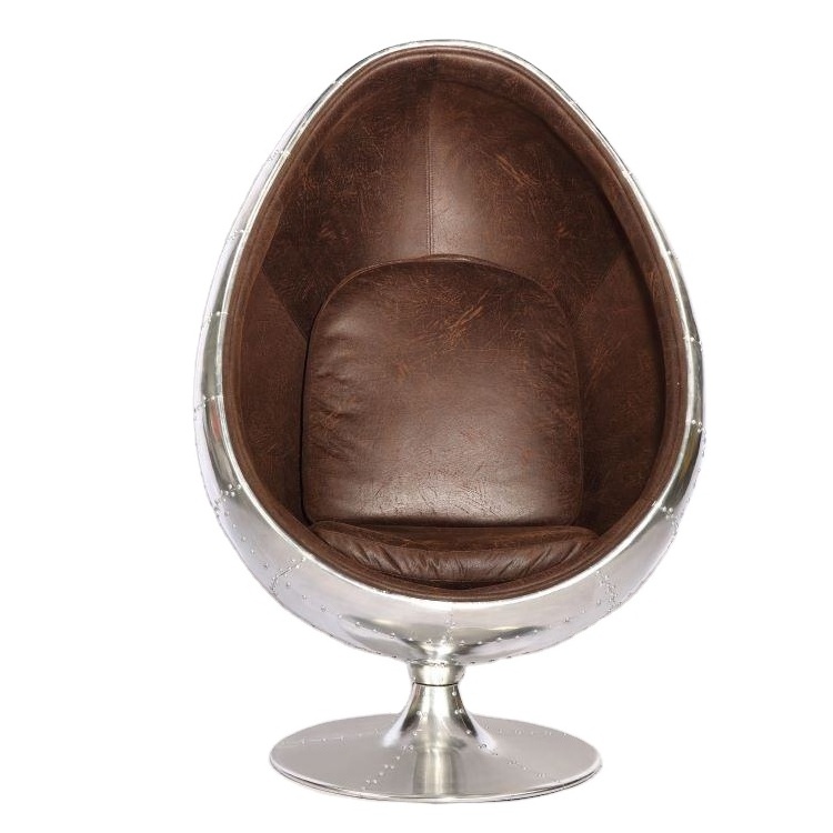 Classic Design Golden Leisure Genuine Leather Aviator Egg Shaped Chair With Stand For Living Room