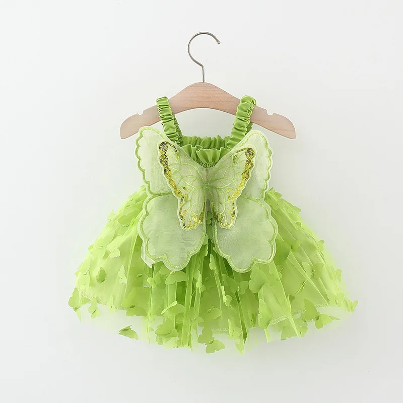 Conyson 2024 Baby Girl Party Princess Dress Summer Toddler 3d Fairy Butterfly Wings Hanging Strap Mesh Cute Fashion Dress