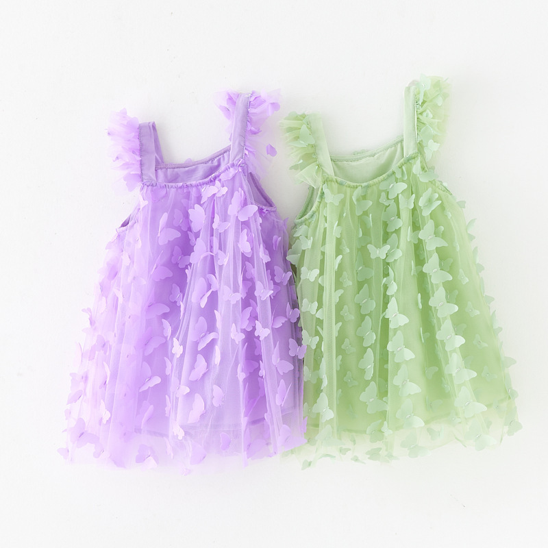 Conyson 2024 New Summer Baby Girls 3D Butterfly Tulle Tutu Princess Dress Birthday Party Strap Dress Toddler Kids dresses