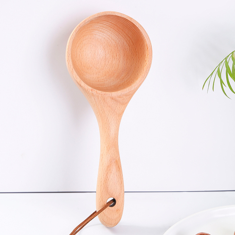 Wholesale Large round Wooden Soup Scoop with Long Handle Multipurpose Beech Natural Color Water Spoons