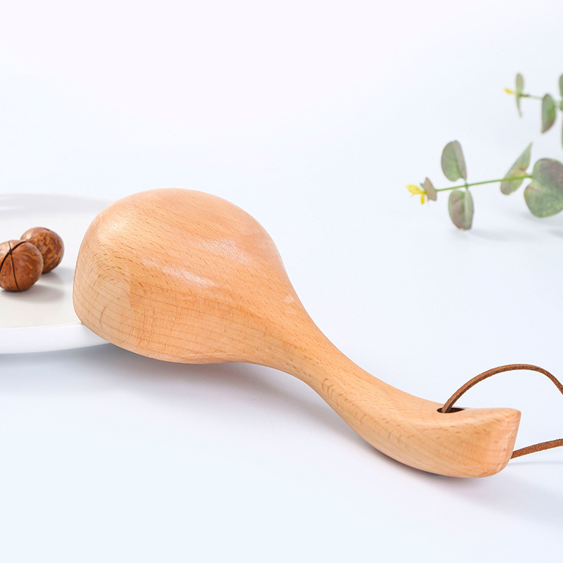 Wholesale Large round Wooden Soup Scoop with Long Handle Multipurpose Beech Natural Color Water Spoons