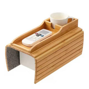 Portable Foldable Wooden Sofa Armrest Tray Table Bamboo Couch Cup Holder with Storage Tray Targeted for Comfort Organization