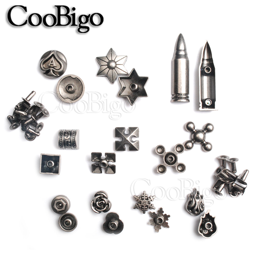 100sets Concho Rivets Studs Spikes Tacks for Leather Decor Bag Belt Clothes Shoes DIY Craft Accessories Rose Bullet Snowflake