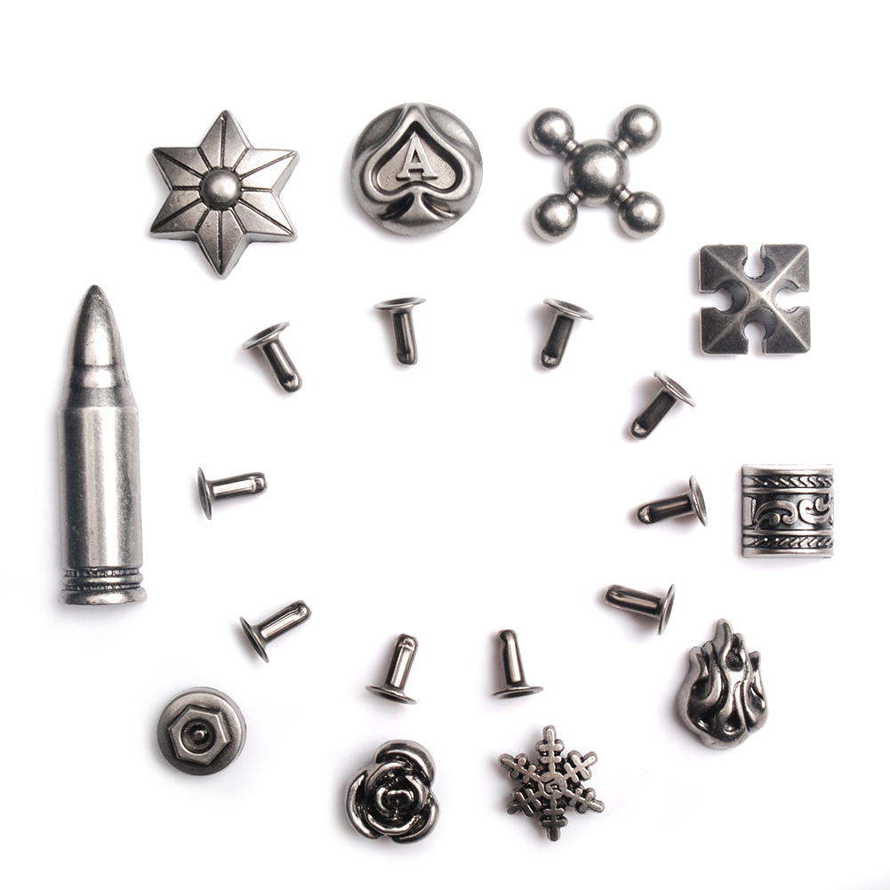 100sets Concho Rivets Studs Spikes Tacks for Leather Decor Bag Belt Clothes Shoes DIY Craft Accessories Rose Bullet Snowflake