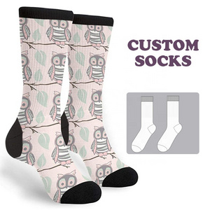 Wholesale ankle polyester cotton sublimation socks blank knee high Custom crew funny all over digital 3d printed sock unisex kid