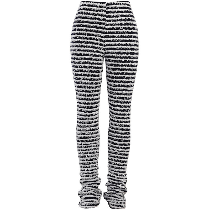 New Wholesale Colorful Warm Long Women'S Pants Striped Sexy Slim Woolen Womens Fuzzy Pants