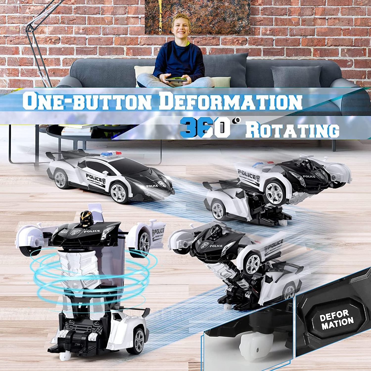 New Outdoor Sports 2 in 1 Transformation Robots Cars Deformation Remote Controlled Driving Vehicles Toys RC Police Car