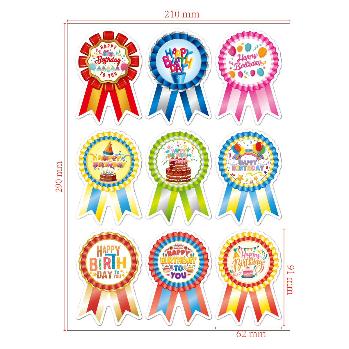 Hot sale Self Adhesive Happy Birthday Badge Stickers sheet for Kids Home Classroom party Decoration Stickers