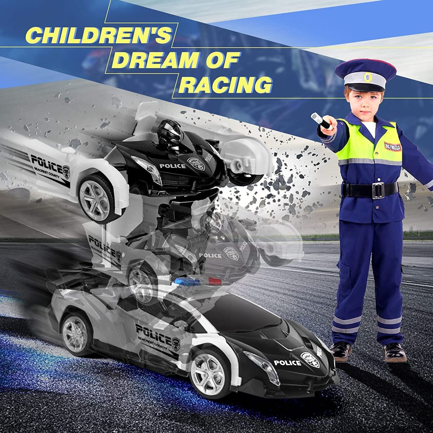 New Outdoor Sports 2 in 1 Transformation Robots Cars Deformation Remote Controlled Driving Vehicles Toys RC Police Car