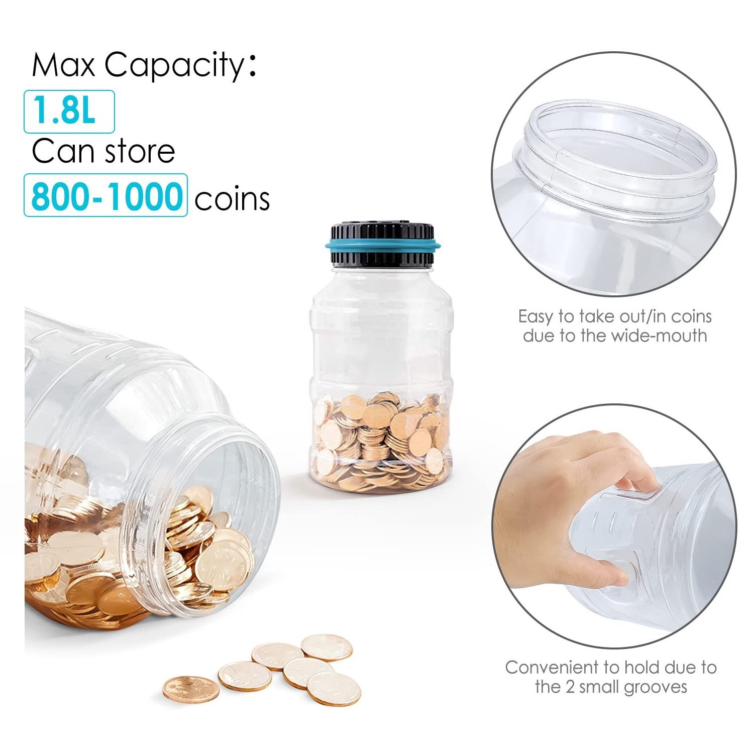 Piggy Bank for Boys Adults Digital Coin Counting Bank with LCD Counter Capacity Money Jar for Adults Designed for All US Coins