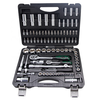 1/4" &1/2" Dr. Ratchet handle Socket Bit tools kit 108pcs Tool Set 1/4 socket set