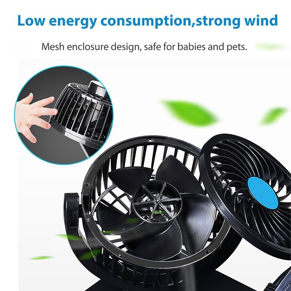 12V Electric Car Fan 360 Degree Rotatable 2 Speed Dual Head Car Auto Cooling Air Circulator Fan