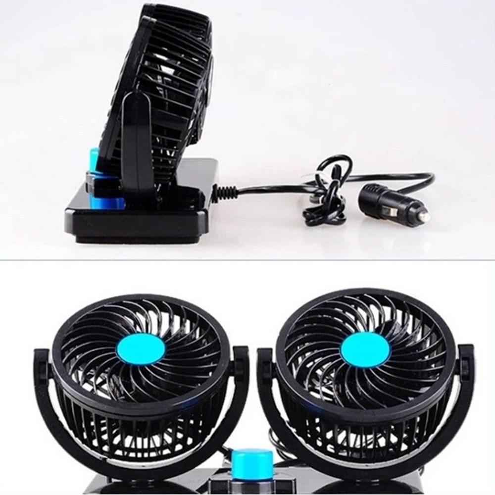 12V Electric Car Fan 360 Degree Rotatable 2 Speed Dual Head Car Auto Cooling Air Circulator Fan