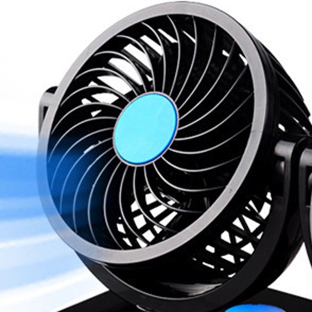 12V Electric Car Fan 360 Degree Rotatable 2 Speed Dual Head Car Auto Cooling Air Circulator Fan