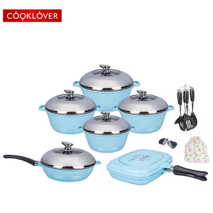 Cooklover 22pcs Die Casting Aluminum Turkey Kitchen Wear Cooking Pots Non Stick Granite Cookware Set