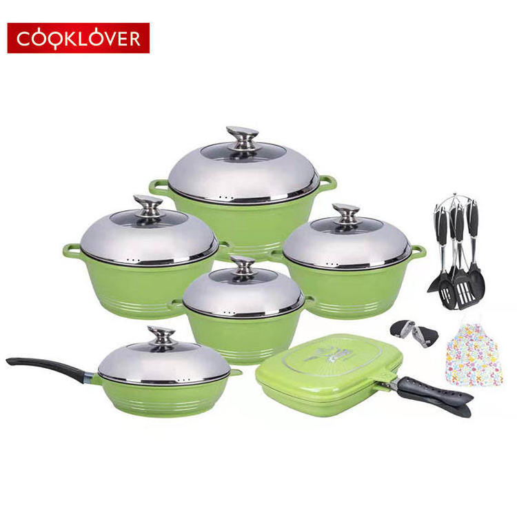 Cooklover 22pcs Die Casting Aluminum Turkey Kitchen Wear Cooking Pots Non Stick Granite Cookware Set