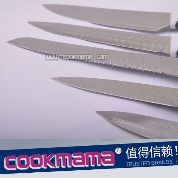 5pcs stainless steel knife with titanium coating and acrylic knife block