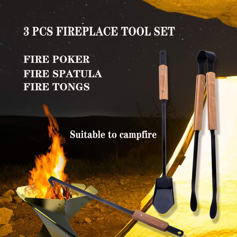 3piece Metal Cast Iron FirePlace tool set  for Indoor/Fire Pits Accessories/Tongs Outdoor /firewood tongs BBQ PCS