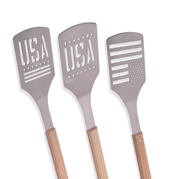 Factory Logo Customization stainless steel barbecue spatula with wood handle