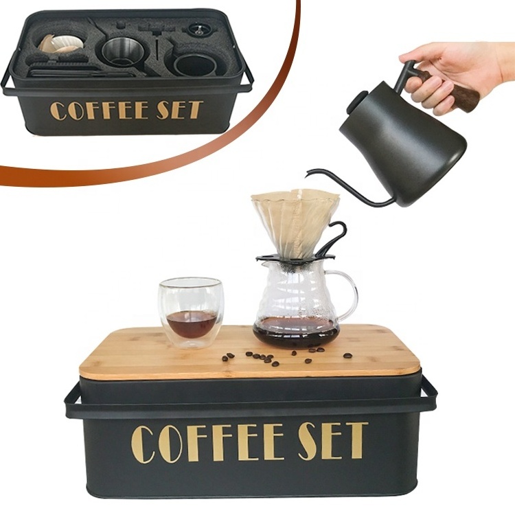 Over Coffee Maker Set Kit Includes Gooseneck Kettle with Thermometer, Coffee Mill Grinder, Dripper Brewer friend Coffee Gift set