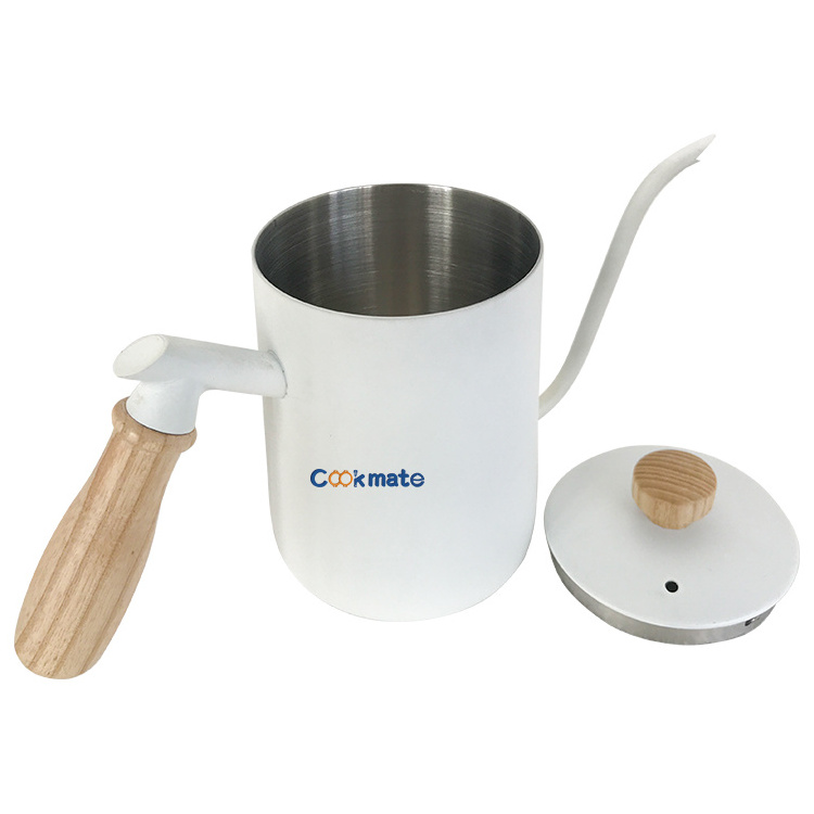 Germany Style Stainless Steel 600ml Brew Kettle Thermos Tea Coffee Pot With Wood Handle