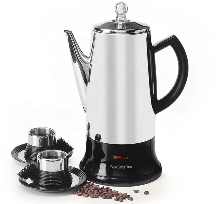 12 CUPS Camping Coffee Pot Silver Body with Stainless Steel 304 Lids Coffee Maker Electric Coffee Percolator