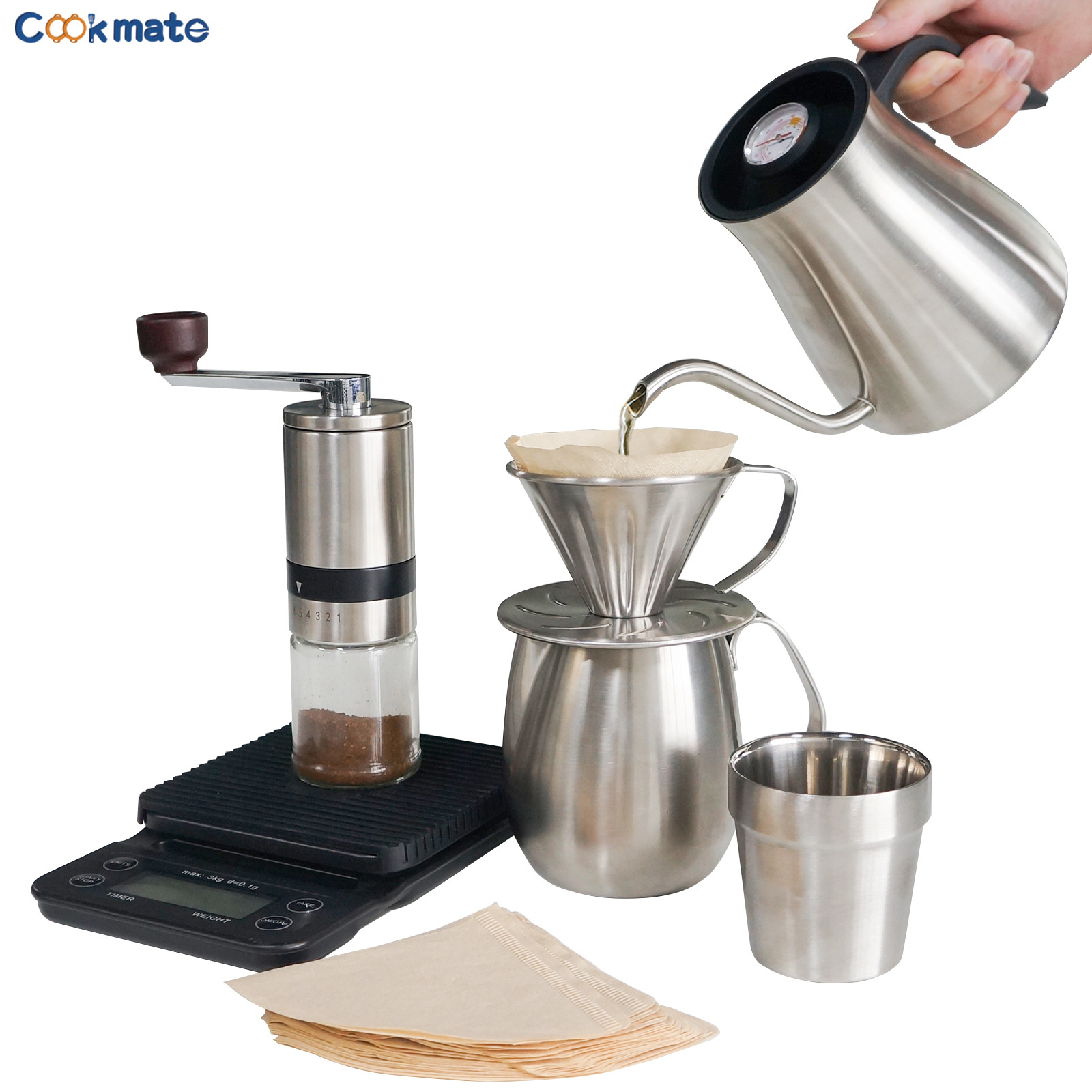 COOKMATE Stainless Steel Dripper Server Travel Bag  V1 Coffee Maker set for V60 coffee Kit