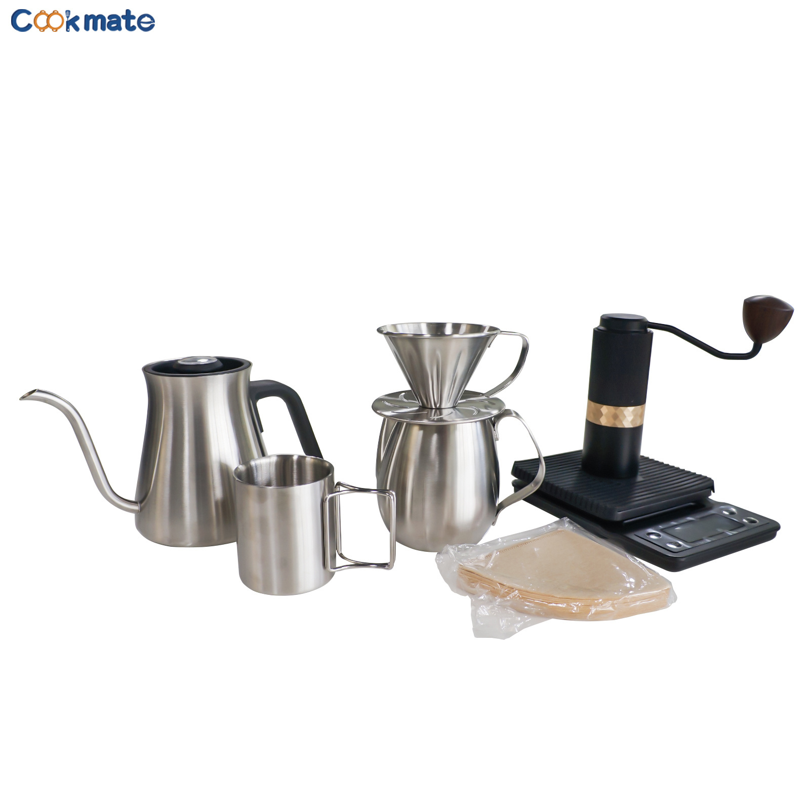 COOKMATE Stainless Steel  Burr Dripper Server Coffee Brewing Pour Over Coffee Maker Set for V60 coffee kit