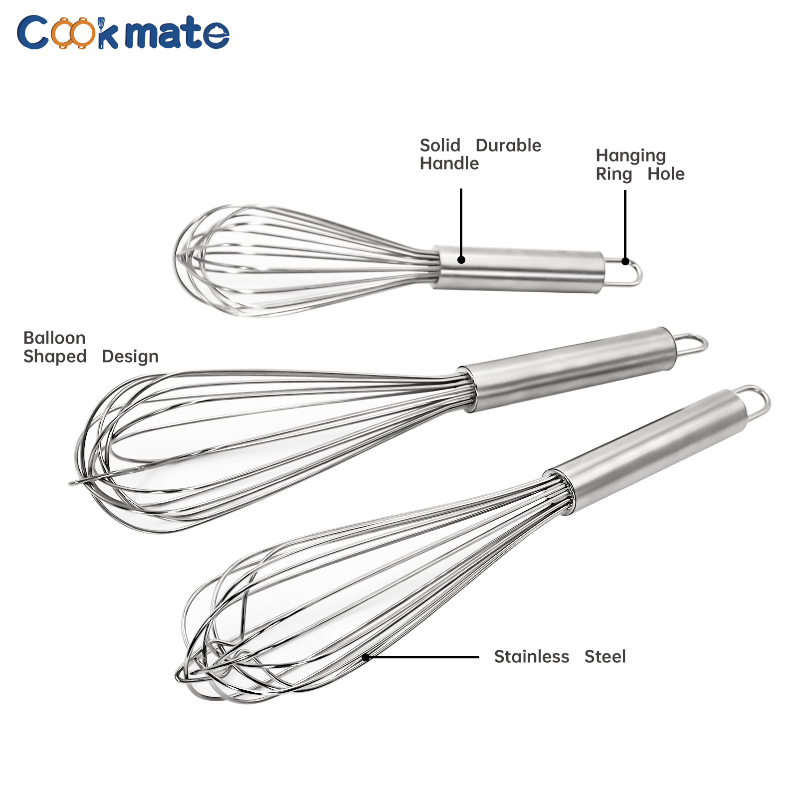 Cookmate 2023 HOT SELL 304 Stainless Steel Kitchen Manual Egg Whisks