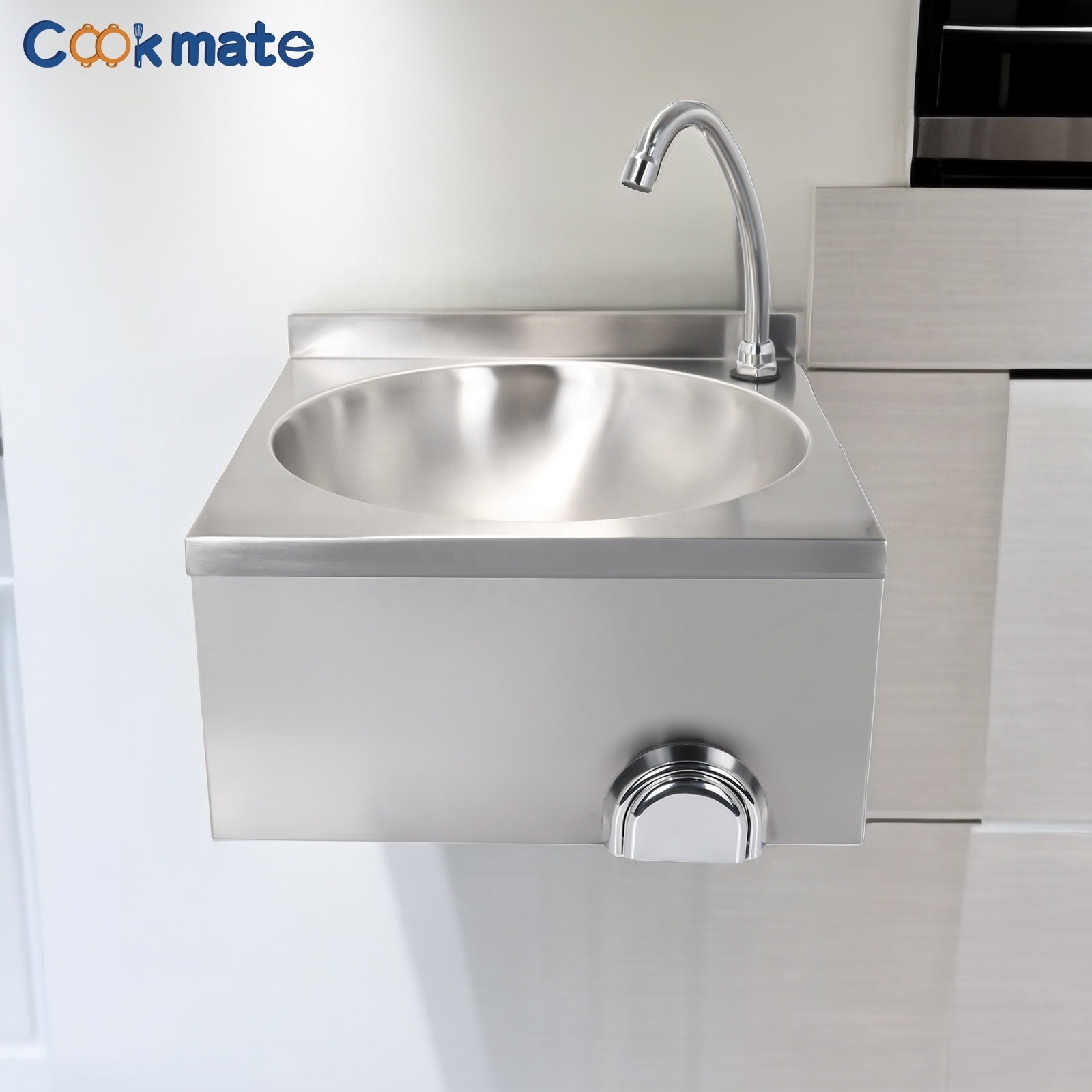 COOKAMTE Stainless Steel 304 Commercial Knee Operated  Hand Washing Sink for Bathroom Countertop