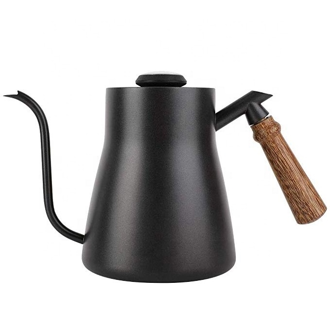 850ml Stainless Steel Gooseneck Wooden Handle Tea coffee Drip Over Coffee Kettle with Thermometer